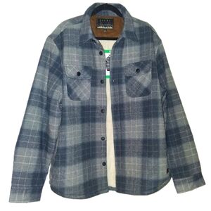 MEN'S JACHS NY WOOL BLEND QUILTED SHERPA LINED GRAY PLAID SHIRT JACKET. XL.
